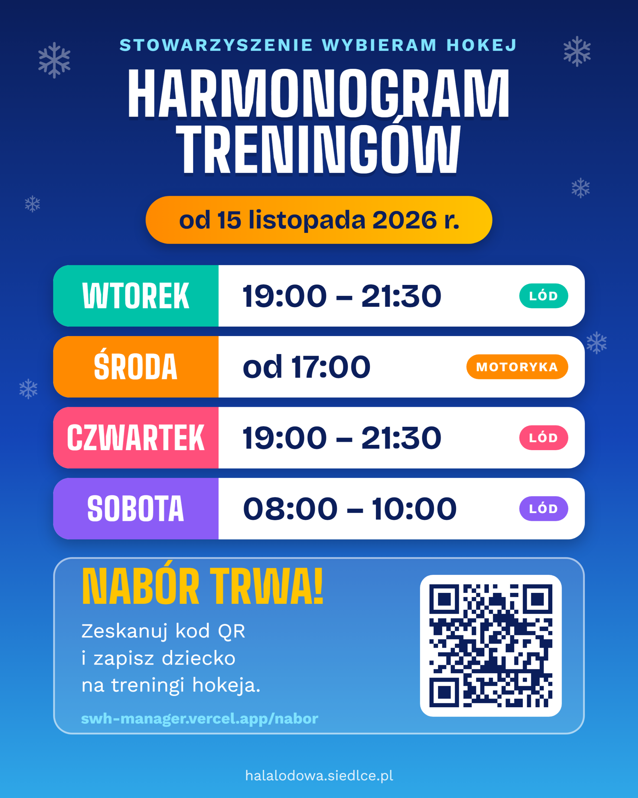 Harmonogram treningów od 15 listopada 2026 r. – nabór trwa!